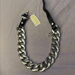 Michael Kors Black Leather and Silver Choker necklace heavy weight